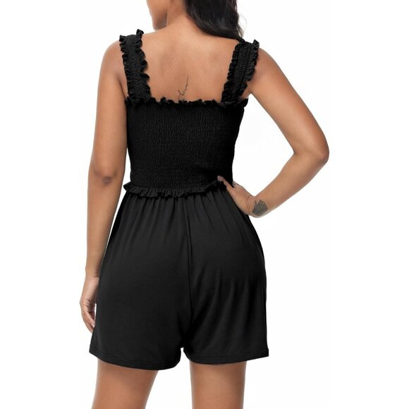 Tanou Women's Summer  Rompers Square Neck Sleeveless Beach Outfits with Pockets - Picture 3 of 8